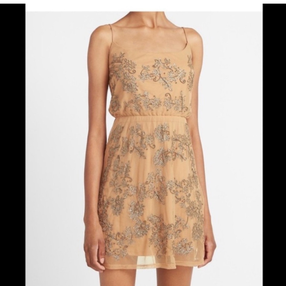 Elegant Nude Beaded Mini Dress